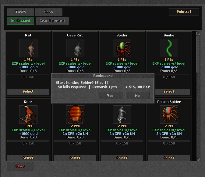 Rookgaard Tasks - high level reward