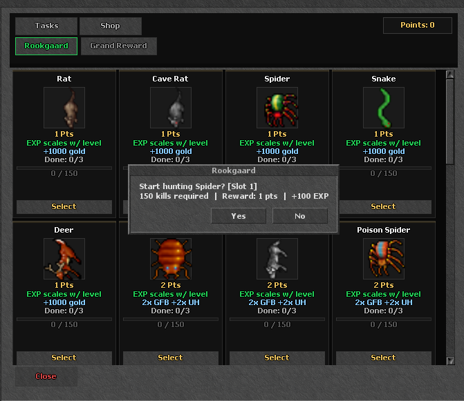 Rookgaard Tasks - low level reward