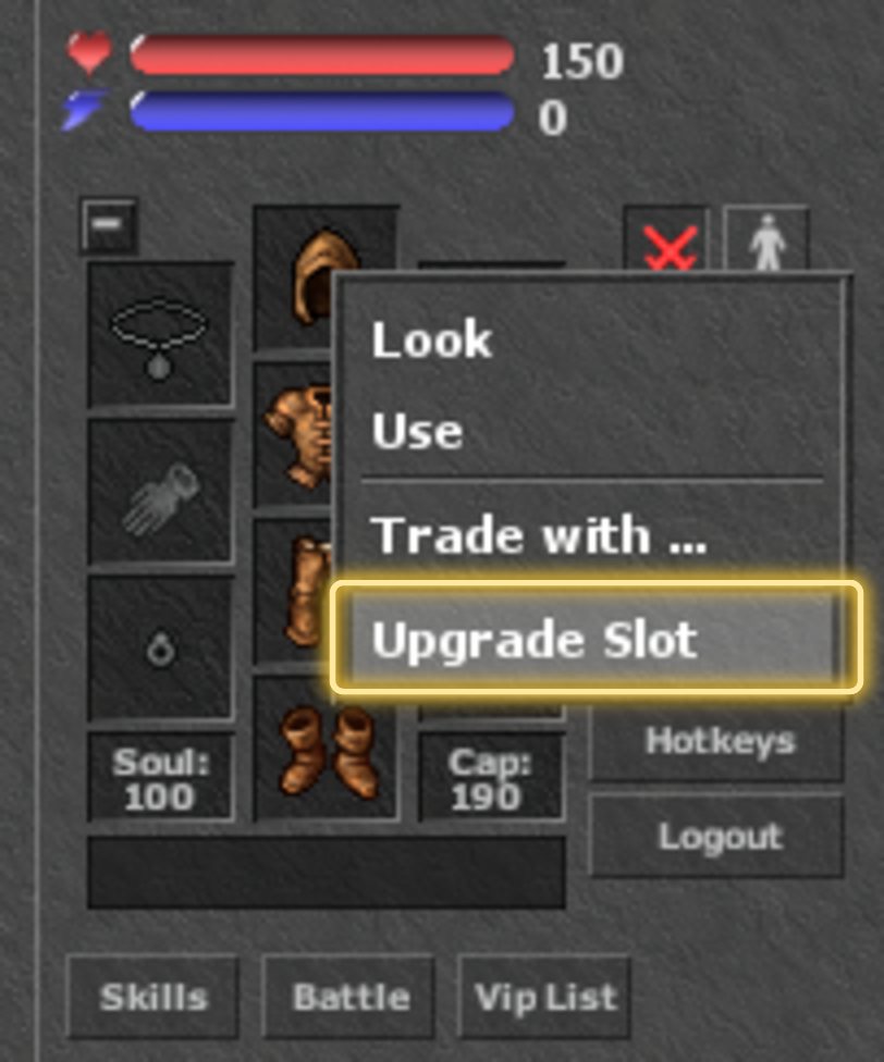 Right-click Upgrade Slot